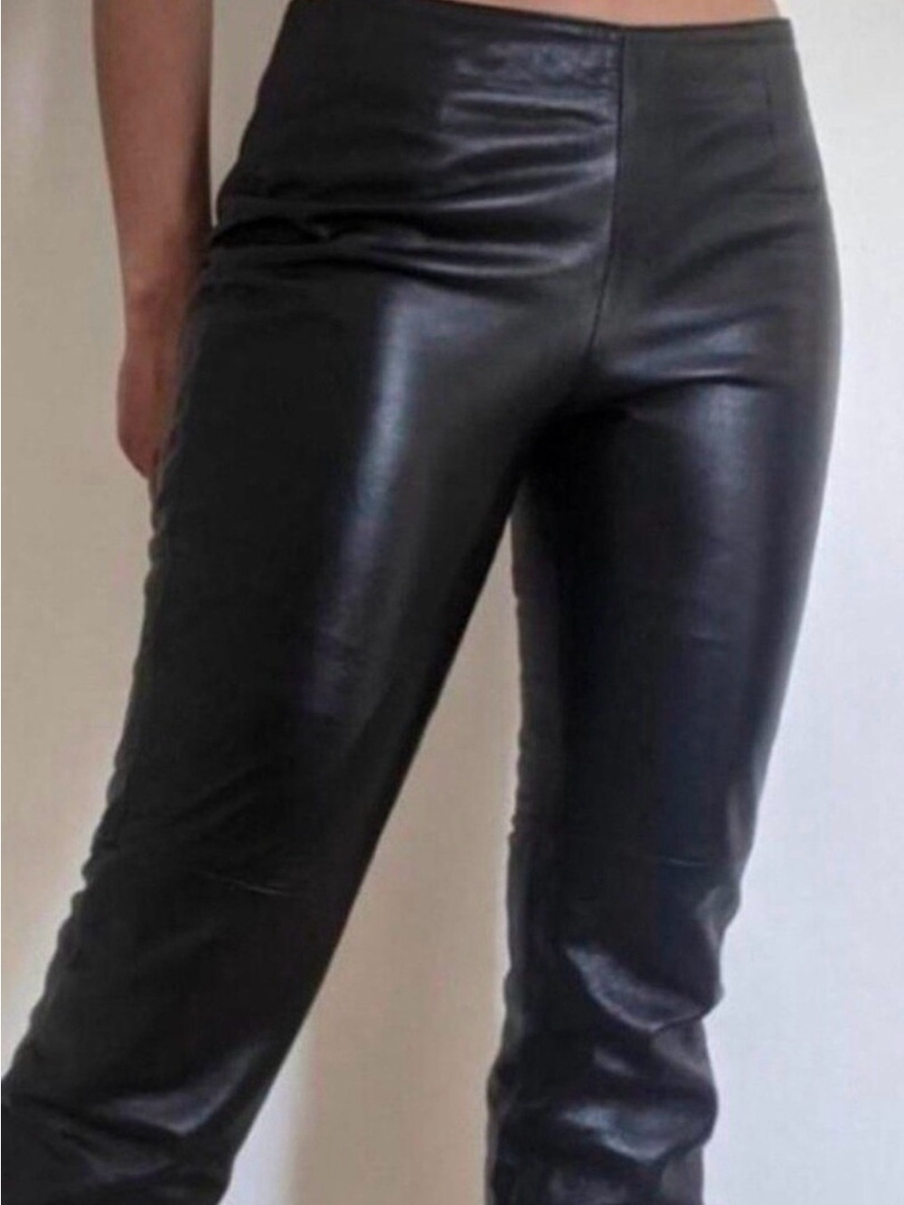 Moda International Y2K Black Faux Leather Skinny Pants Size 2 TALL